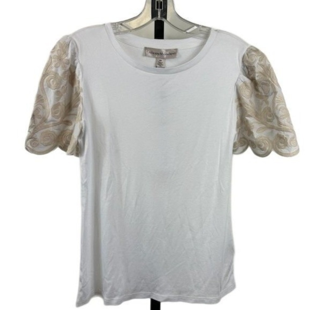 NWT Catherine Malandrino Blouse Women's Size Small White Embroidered Scalloped